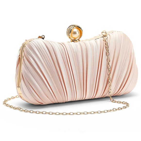 Clutch Purses Evening Bag Pleated Satins Clutch Purse Luxury Uwu B) - Picture 1 of 6